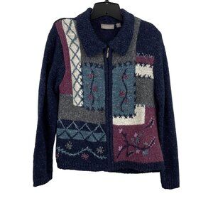 Craft & Barrow Womens Size PM Full Zip Cardigan Multicolor Floral Patchwork